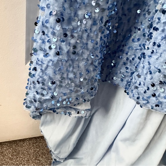 Miss Veil Pastel Blue Sequin Formal Maxi Dress Size Medium Sweetheart Leg Slit - Picture 11 of 16